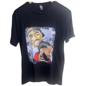 Tupac 2Pac Nipsey Hussle Black Graphic T-Shirt Men's L Hip Hop Rap Music